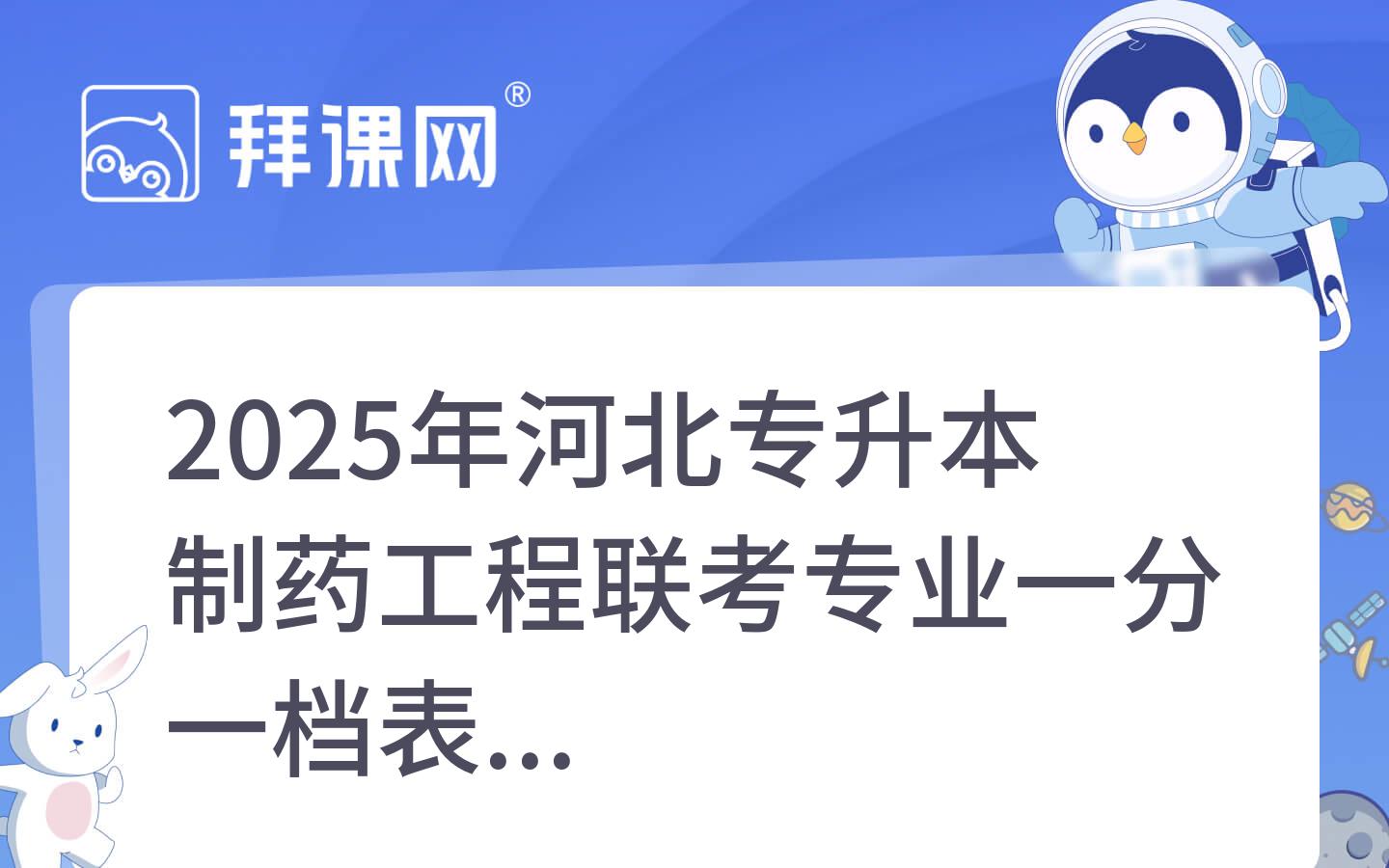 2025年河北专升本制药工程联考专业一分一档表
