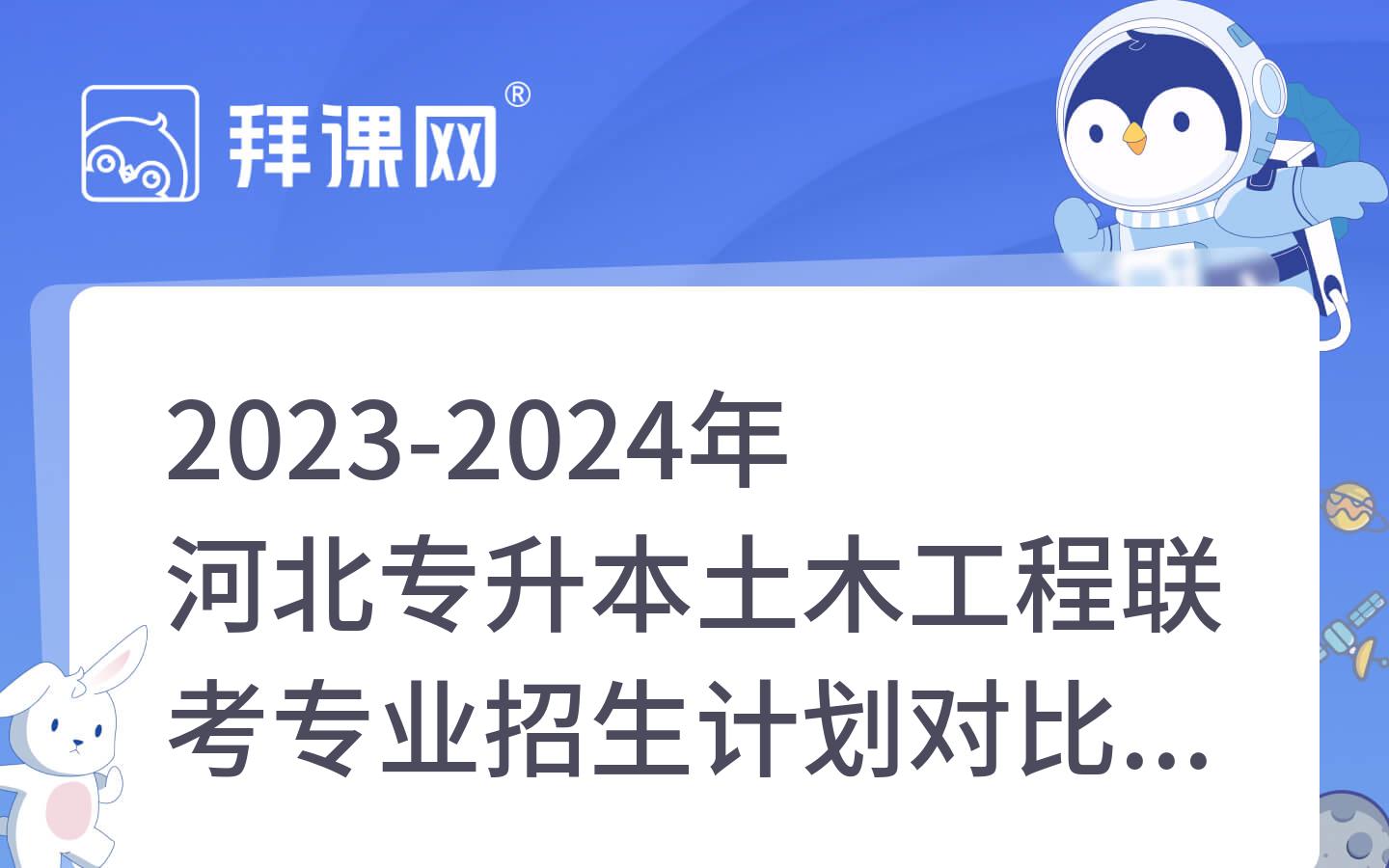 2023-2024年河北专升本土木工程联考专业招生计划对比